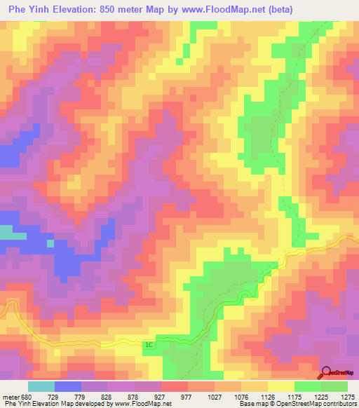 Phe Yinh,Laos Elevation Map