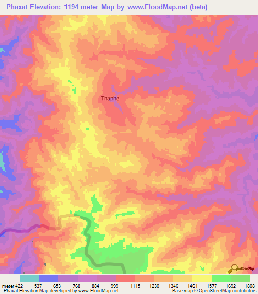 Phaxat,Laos Elevation Map