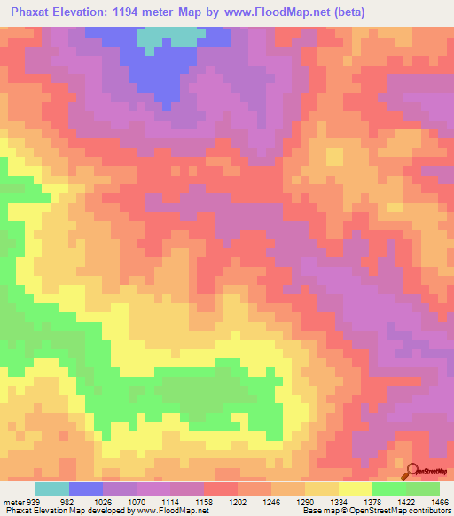 Phaxat,Laos Elevation Map