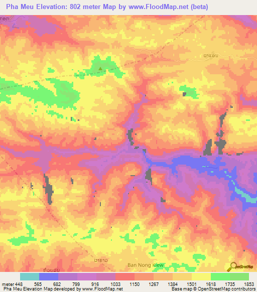 Pha Meu,Laos Elevation Map