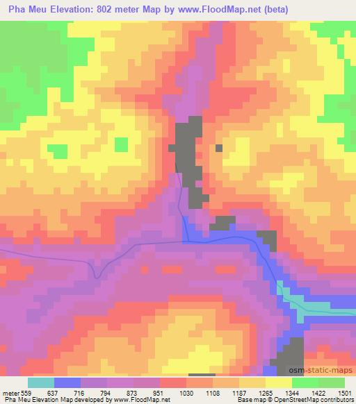 Pha Meu,Laos Elevation Map