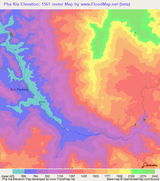 Pha Kia,Laos Elevation Map