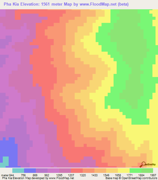 Pha Kia,Laos Elevation Map