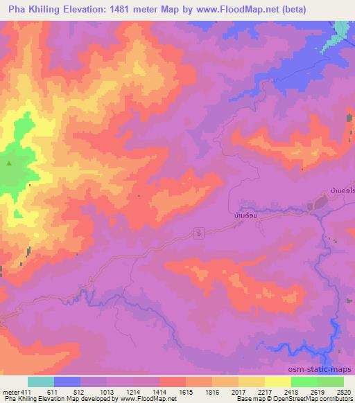 Pha Khiling,Laos Elevation Map