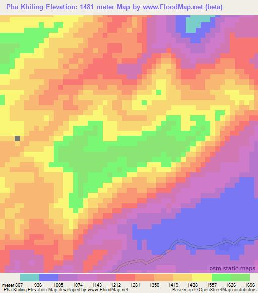 Pha Khiling,Laos Elevation Map