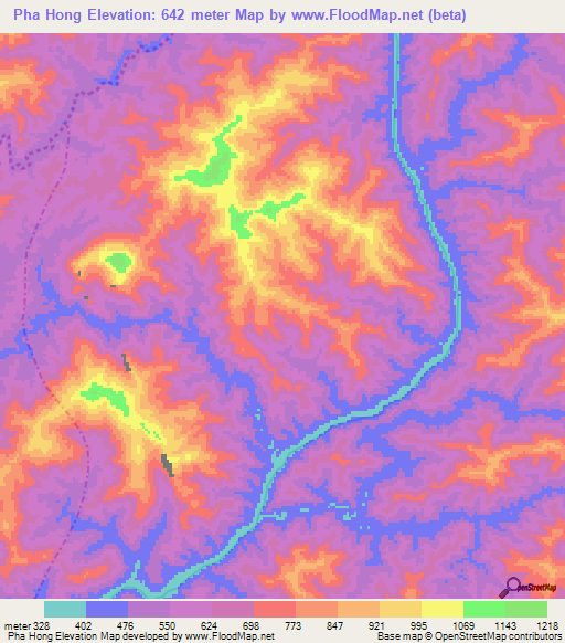 Pha Hong,Laos Elevation Map