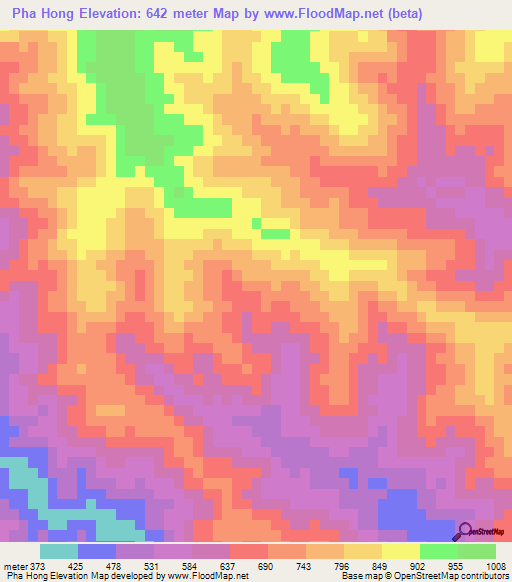 Pha Hong,Laos Elevation Map