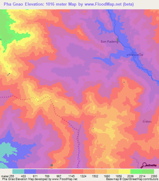 Pha Gnao,Laos Elevation Map