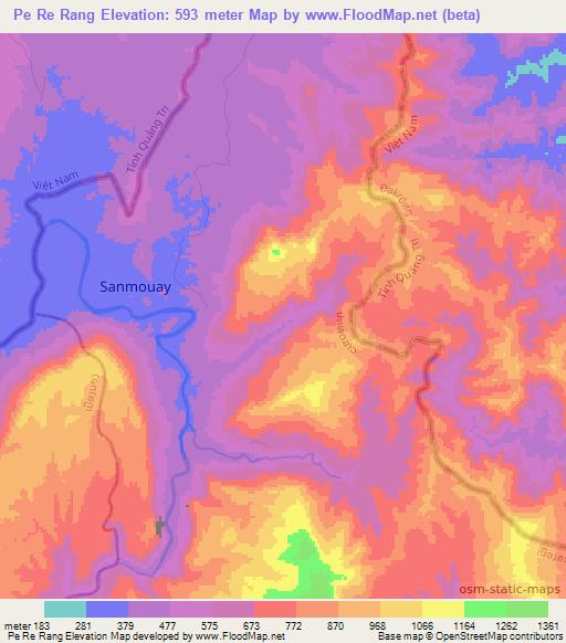 Pe Re Rang,Laos Elevation Map