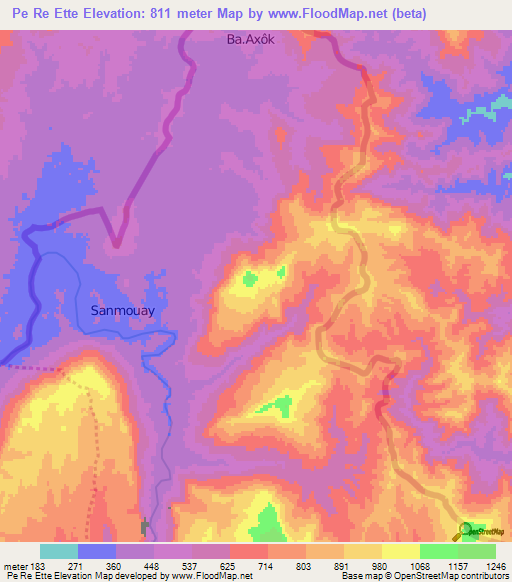 Pe Re Ette,Laos Elevation Map