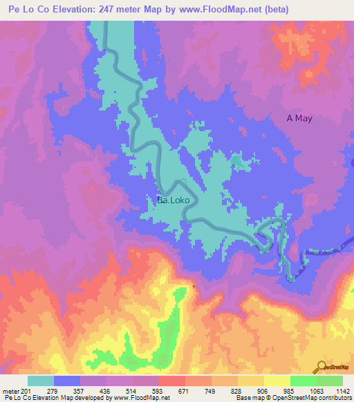 Pe Lo Co,Laos Elevation Map