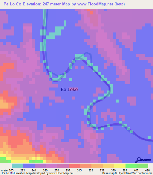 Pe Lo Co,Laos Elevation Map