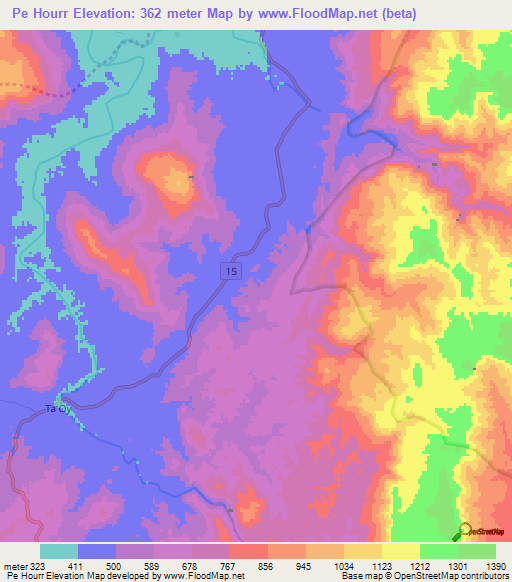 Pe Hourr,Laos Elevation Map