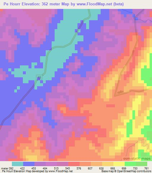 Pe Hourr,Laos Elevation Map