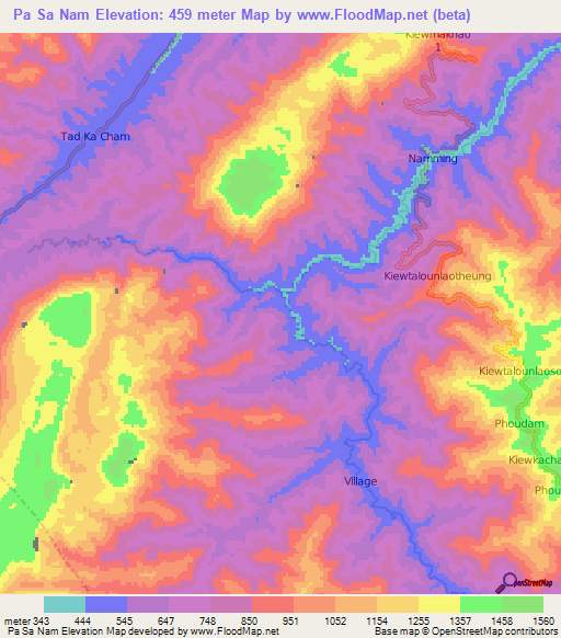 Pa Sa Nam,Laos Elevation Map