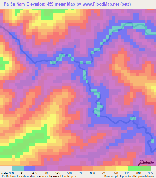 Pa Sa Nam,Laos Elevation Map