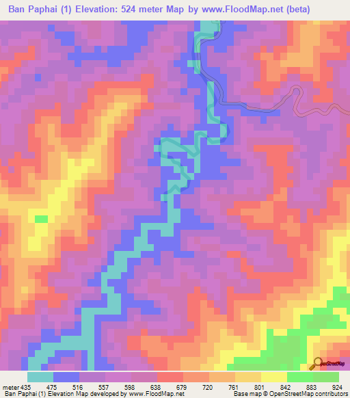 Ban Paphai (1),Laos Elevation Map