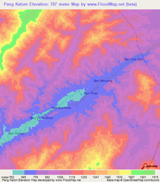 Pang Kalom,Laos Elevation Map