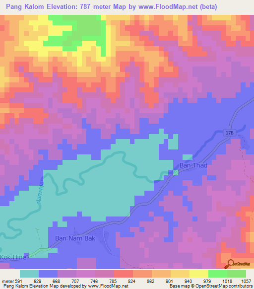 Pang Kalom,Laos Elevation Map