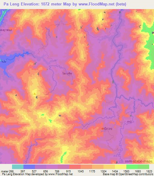 Pa Leng,Laos Elevation Map