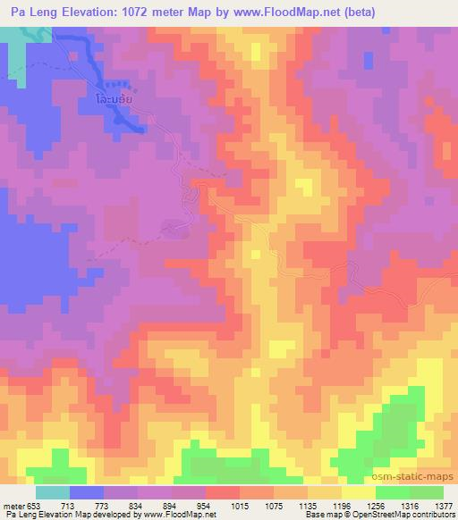 Pa Leng,Laos Elevation Map