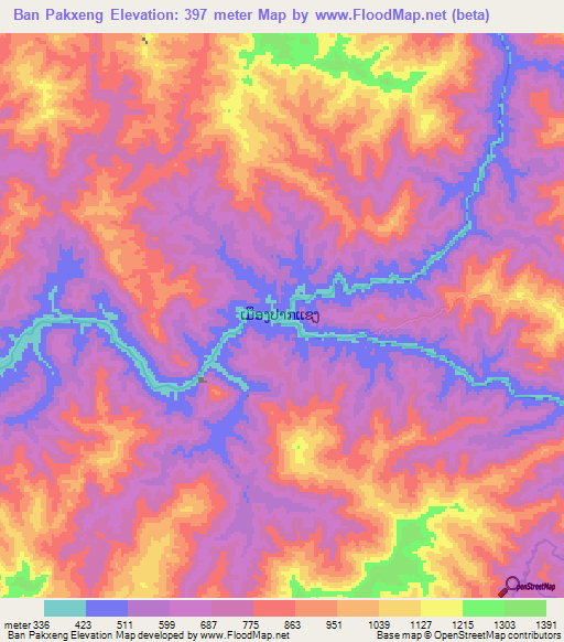 Ban Pakxeng,Laos Elevation Map