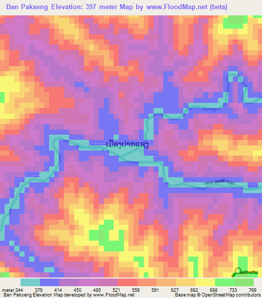 Ban Pakxeng,Laos Elevation Map