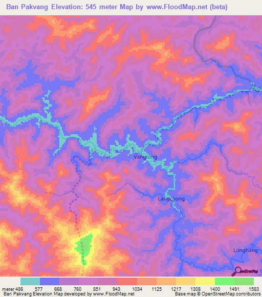 Ban Pakvang,Laos Elevation Map