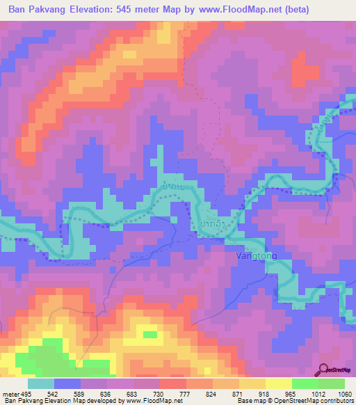 Ban Pakvang,Laos Elevation Map