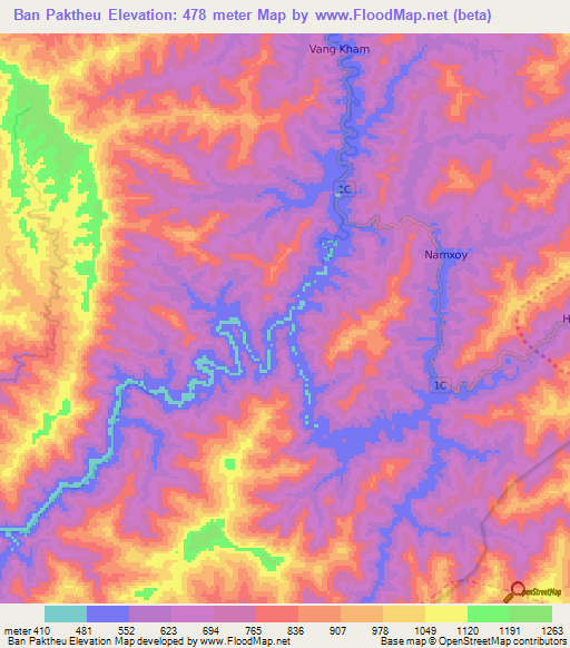 Ban Paktheu,Laos Elevation Map