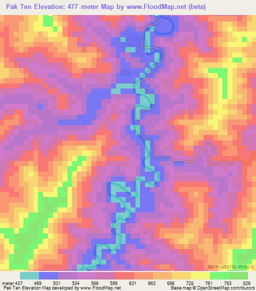 Pak Ten,Laos Elevation Map