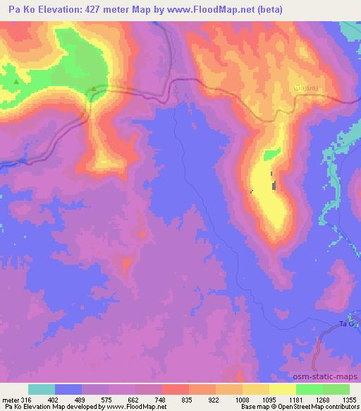 Pa Ko,Laos Elevation Map