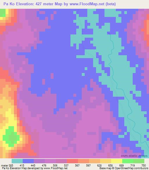 Pa Ko,Laos Elevation Map