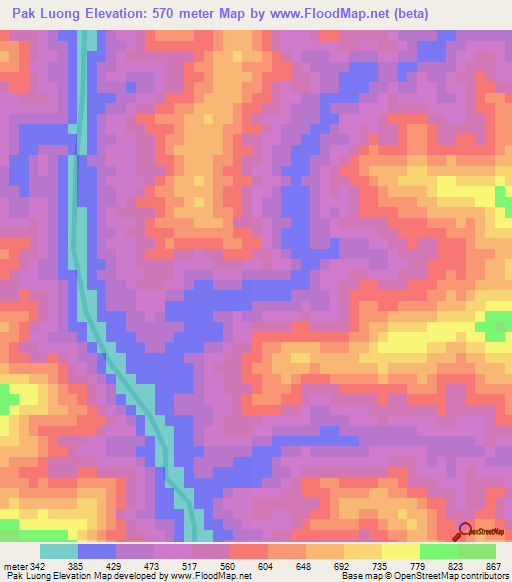 Pak Luong,Laos Elevation Map