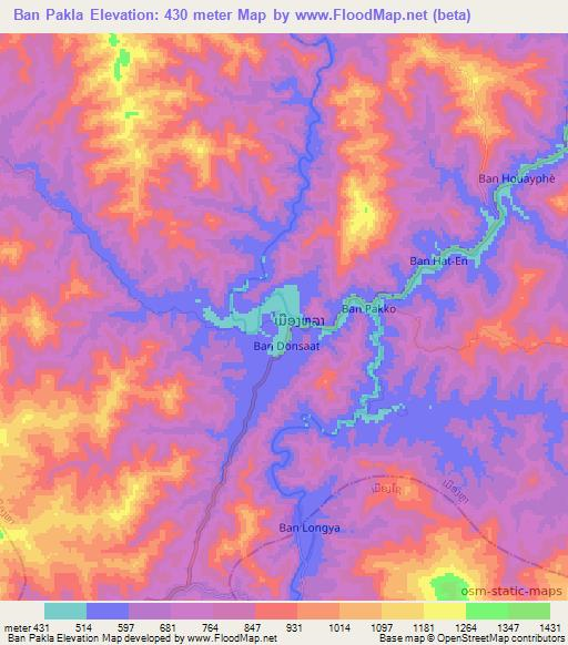 Ban Pakla,Laos Elevation Map