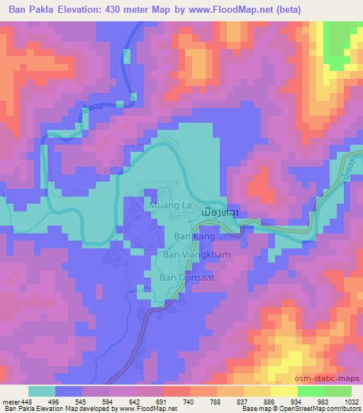 Ban Pakla,Laos Elevation Map