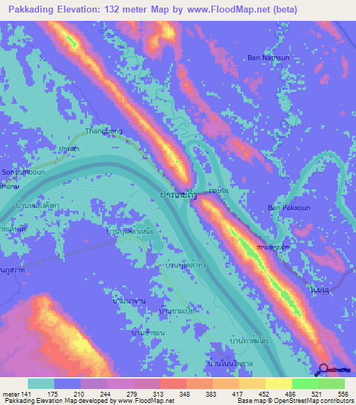 Pakkading,Laos Elevation Map