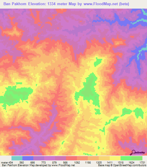 Ban Pakhom,Laos Elevation Map