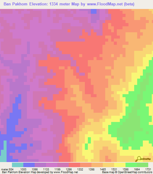 Ban Pakhom,Laos Elevation Map