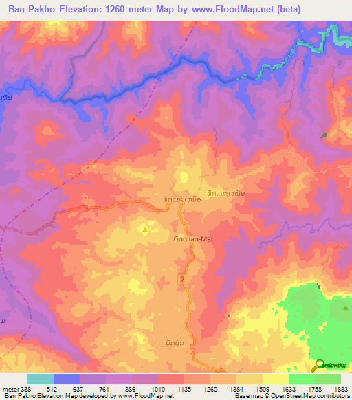 Ban Pakho,Laos Elevation Map