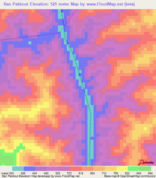 Ban Pakbout,Laos Elevation Map