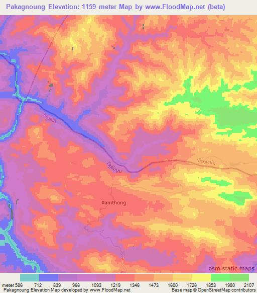 Pakagnoung,Laos Elevation Map