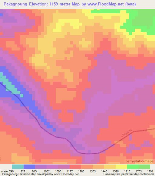 Pakagnoung,Laos Elevation Map