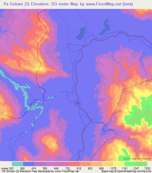 Pa Gnham (3),Laos Elevation Map