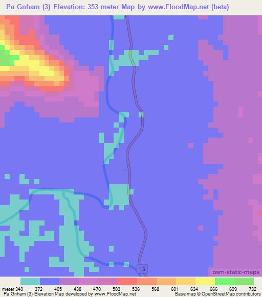 Pa Gnham (3),Laos Elevation Map