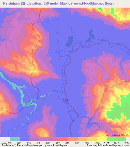 Pa Gnham (2),Laos Elevation Map