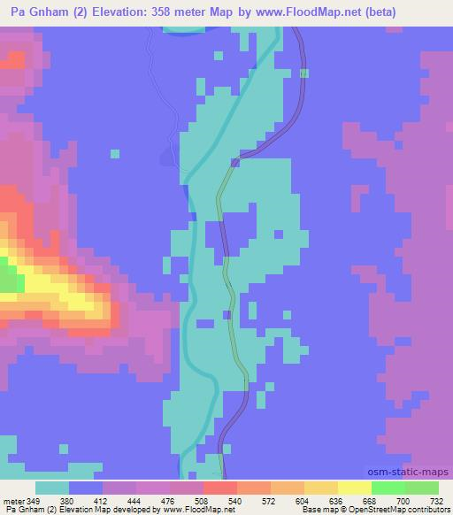 Pa Gnham (2),Laos Elevation Map