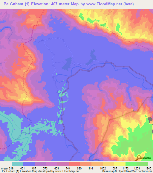 Pa Gnham (1),Laos Elevation Map