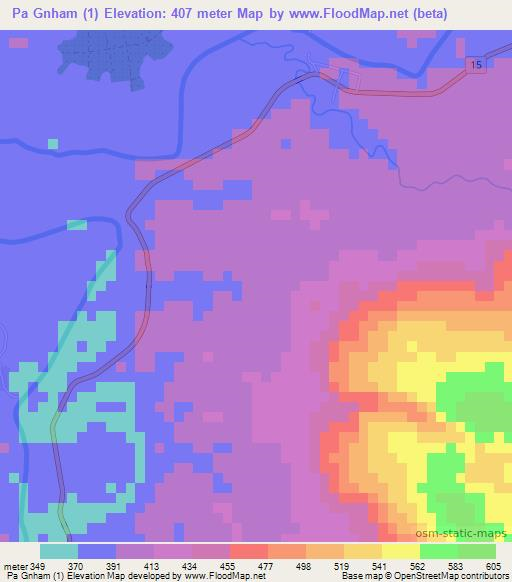 Pa Gnham (1),Laos Elevation Map