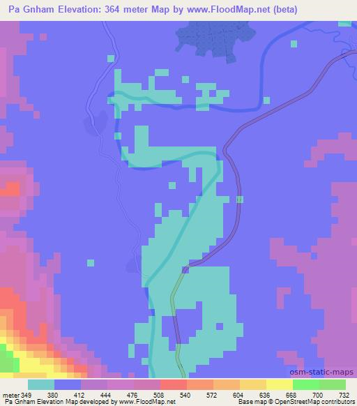 Pa Gnham,Laos Elevation Map